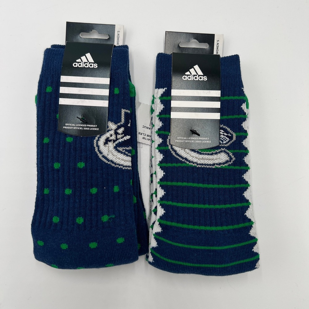 Adidas Vancouver Canucks NHL Womens Crew Socks 2 Pair Pack Blueโ Green OSFA